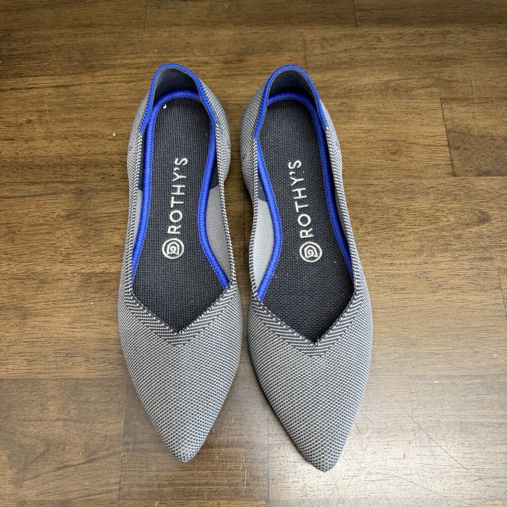 Rothy's The Point Shoes Womens Size 8.5 Gray Knit Flats Pointed Toe Washable